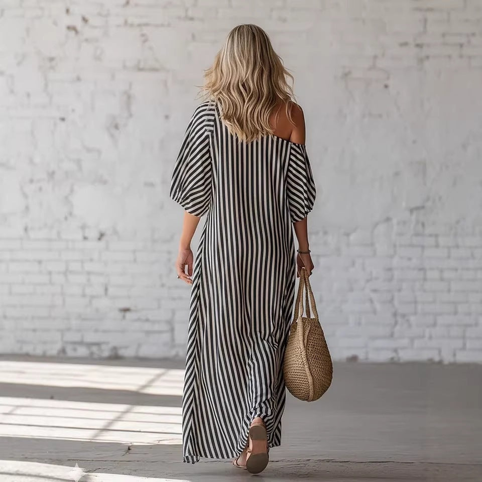 Women's Fashion Spring Elegant Irregular Striped Dress