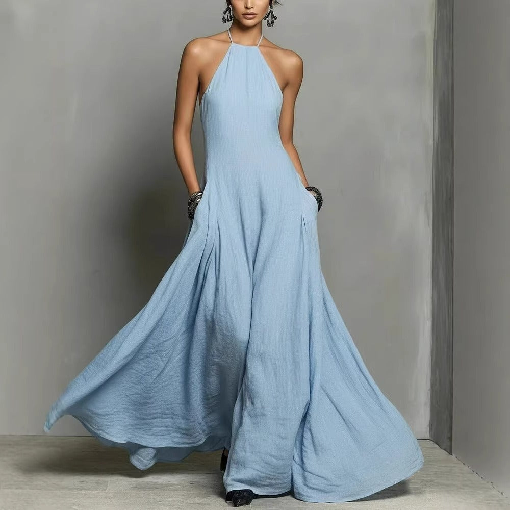 Women's Clothes Elegant Sexy Pure Color Halter Backless Dress