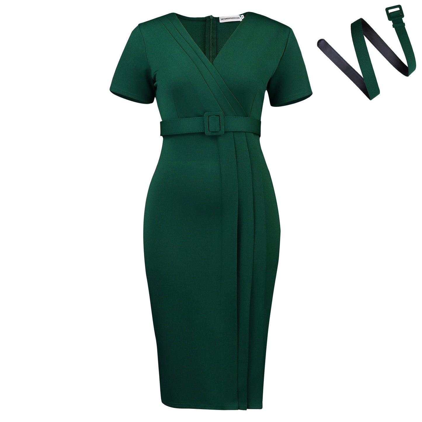 Women's Short-sleeved Fashionable Elegant Solid Color Sheath Dress
