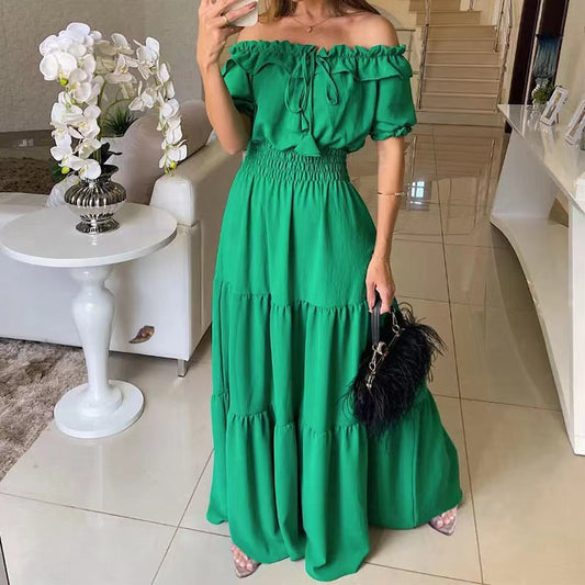 Fashion Solid Color Lotus Leaf Tube Dresses
