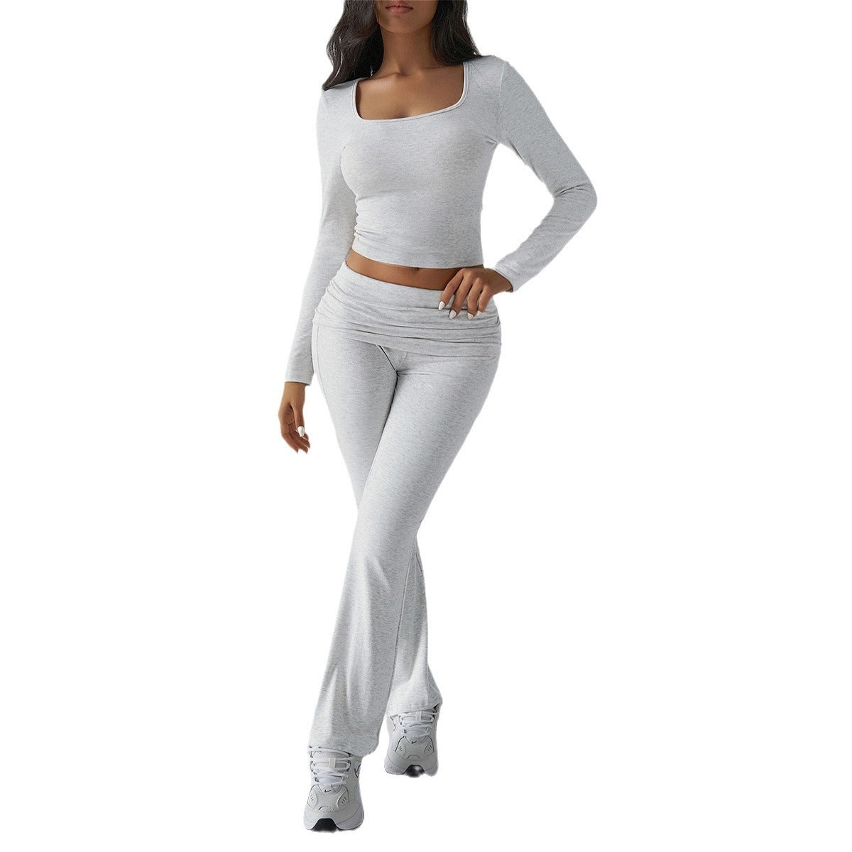 Solid Color Casual Knitted Long-sleeved Yoga Clothes Tops