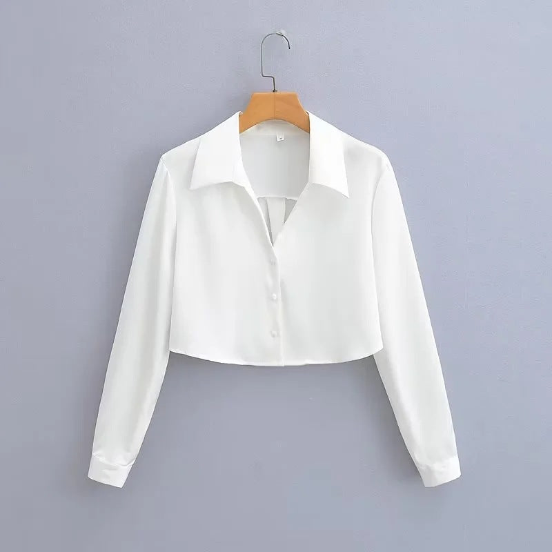Women's Summer Long-sleeved Satin Silk Shirt Blouses