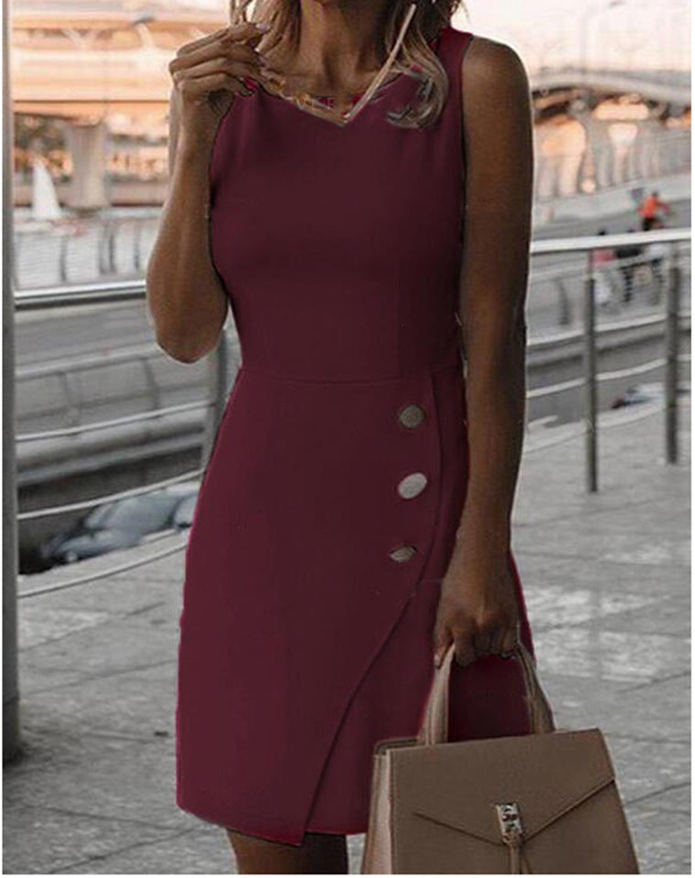 Summer Sleeveless Solid Color Elegant Bag Dress