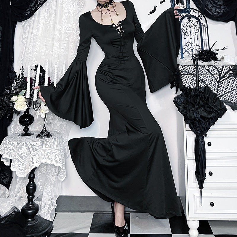 Adams Family Spider Web Lace Fishtail Asian Culture Dresses