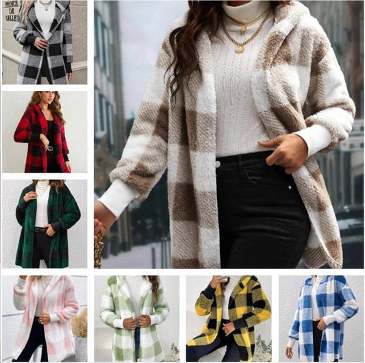 Women's Loose Plaid Color Stitching Knitted Fashion Sweater