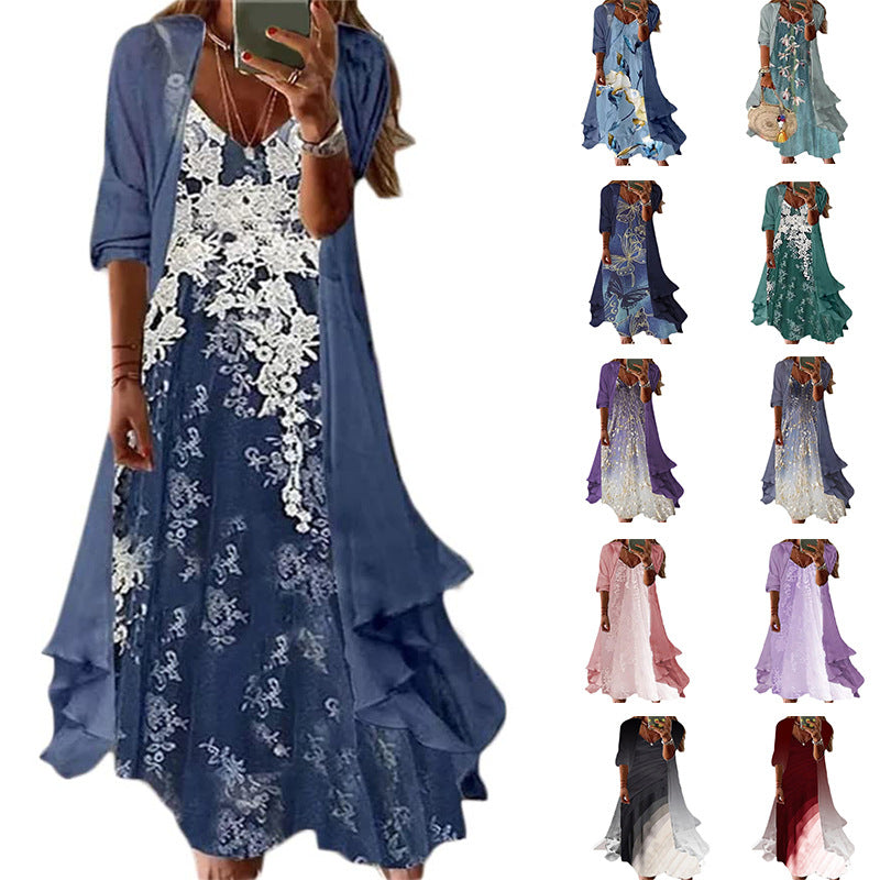 Women's Summer Print Holiday Suspender Dress Outerwear Dresses