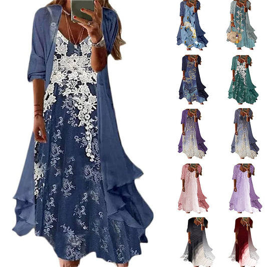 Women's Summer Print Holiday Suspender Dress Outerwear Dresses