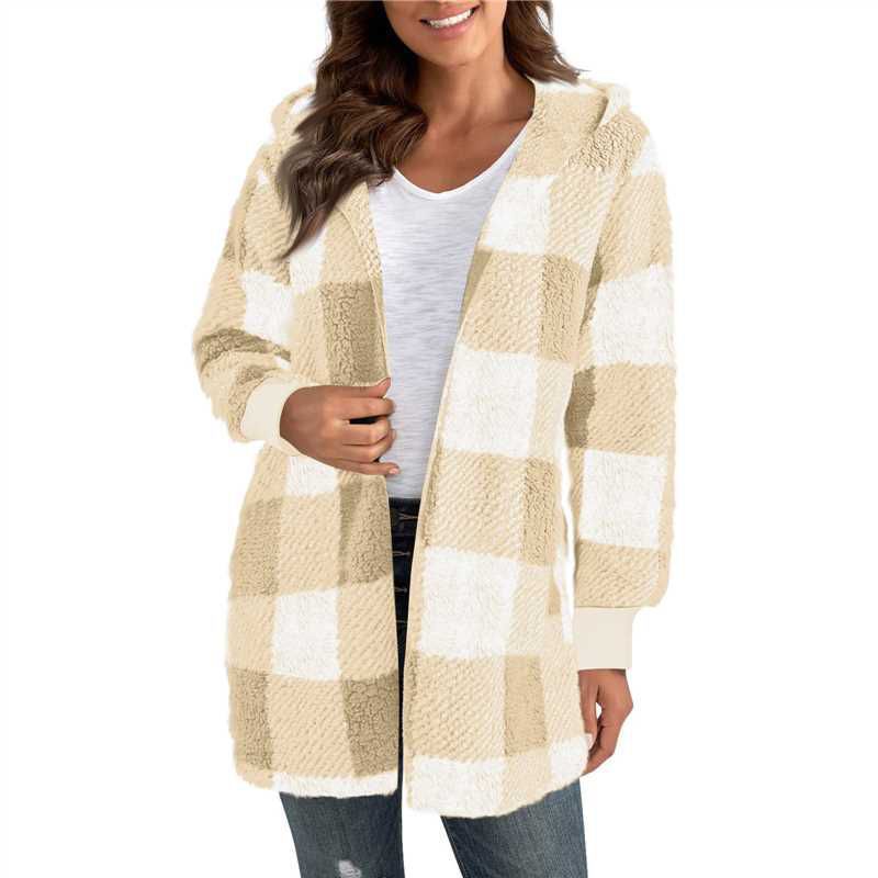 Women's Loose Plaid Color Stitching Knitted Fashion Coats