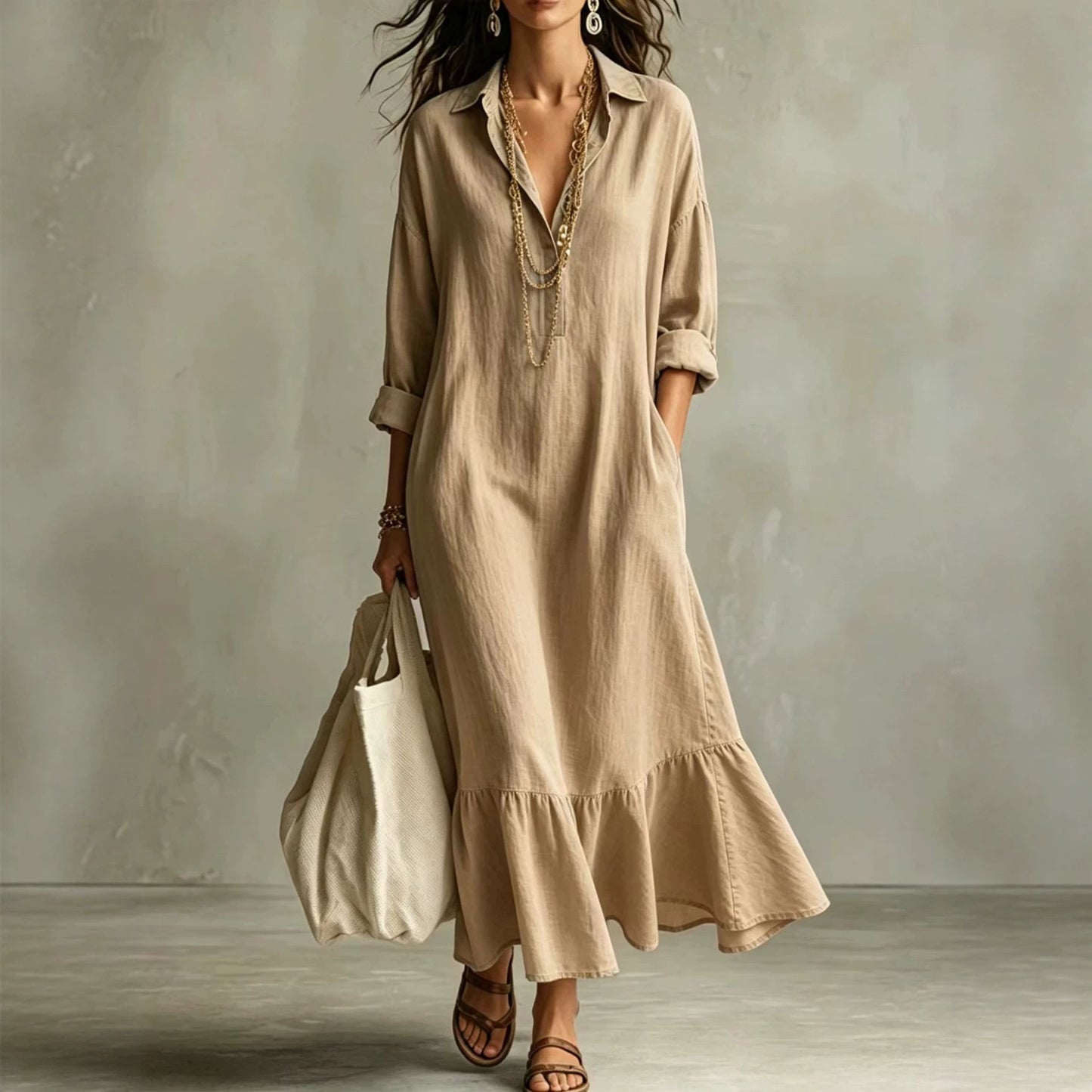 Autumn Lapel Fishtail Casual Loose Slimming Dress
