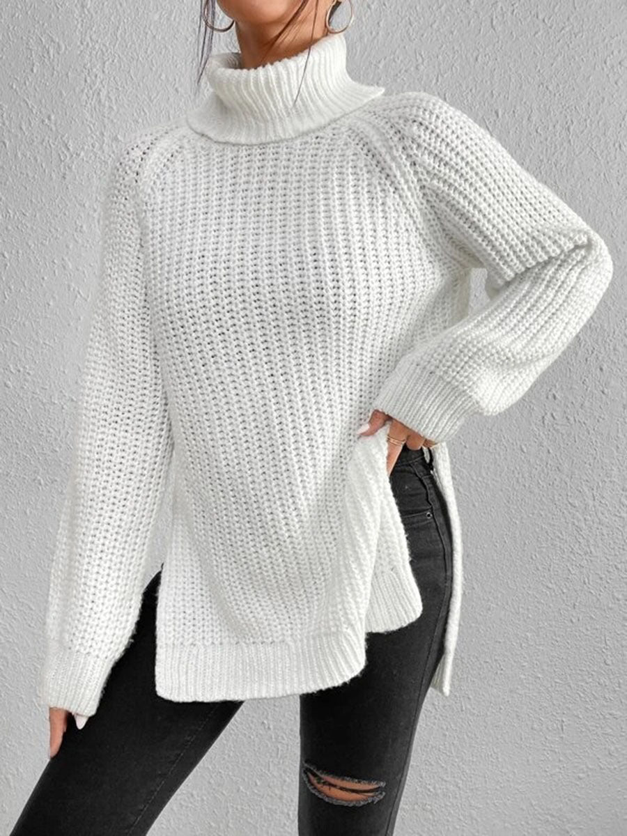 Women's Mid-length Raglan Sleeve High Lapel Split Knitwear