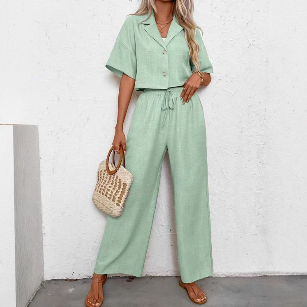 Women's Solid Color Elegant Two-piece Wide Leg Jackets