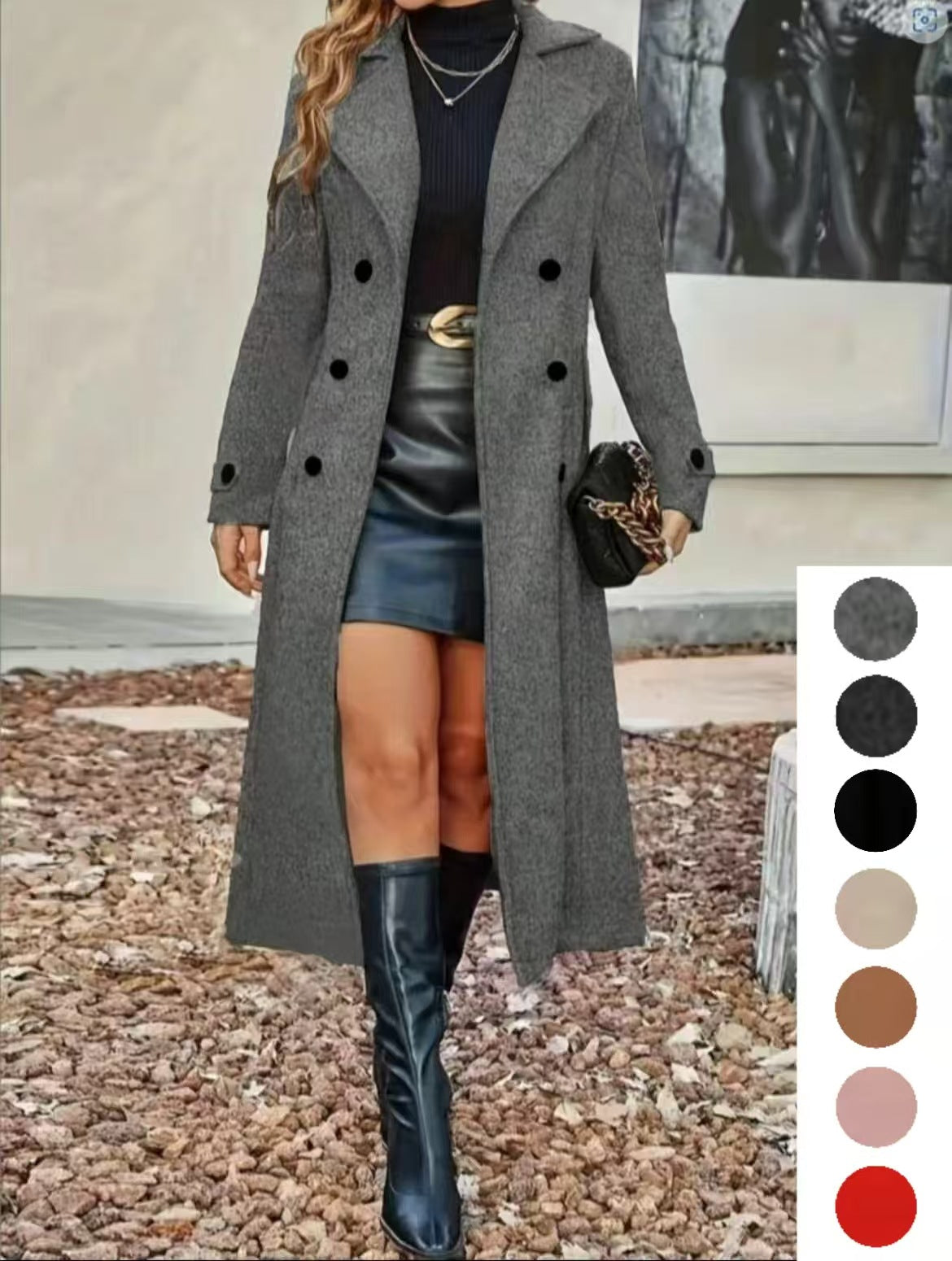 Women's Fashion Woolen Double Breasted Overcoat Coats