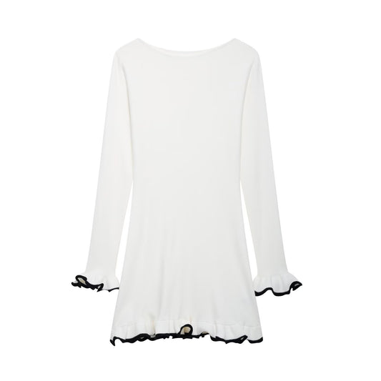 Knitted Dress Long Sleeve Spring Temperament Contrast Color Skirts