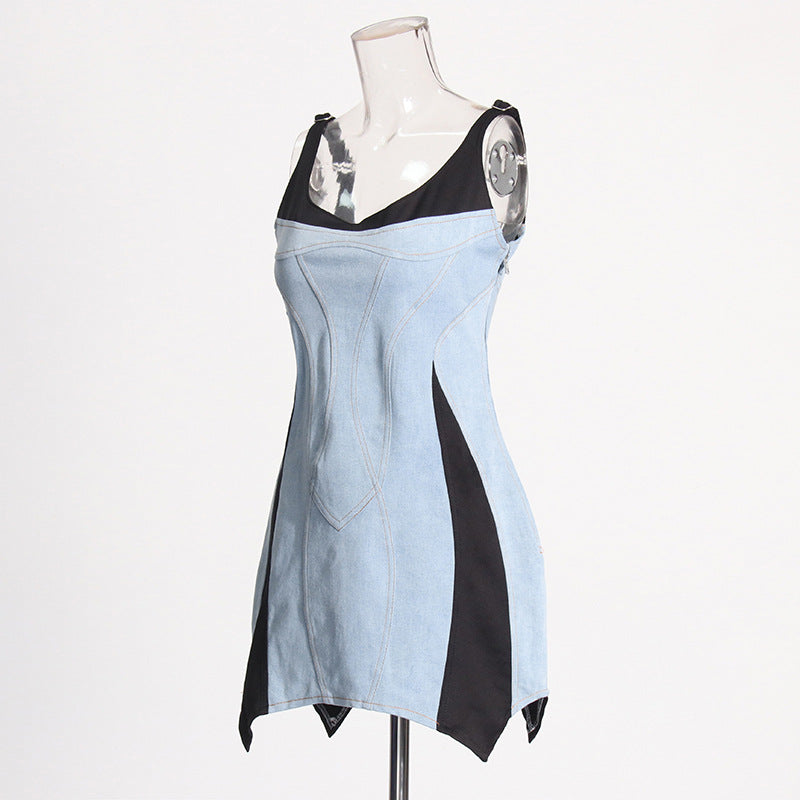Women's French Style High Sense Denim Braces Dress