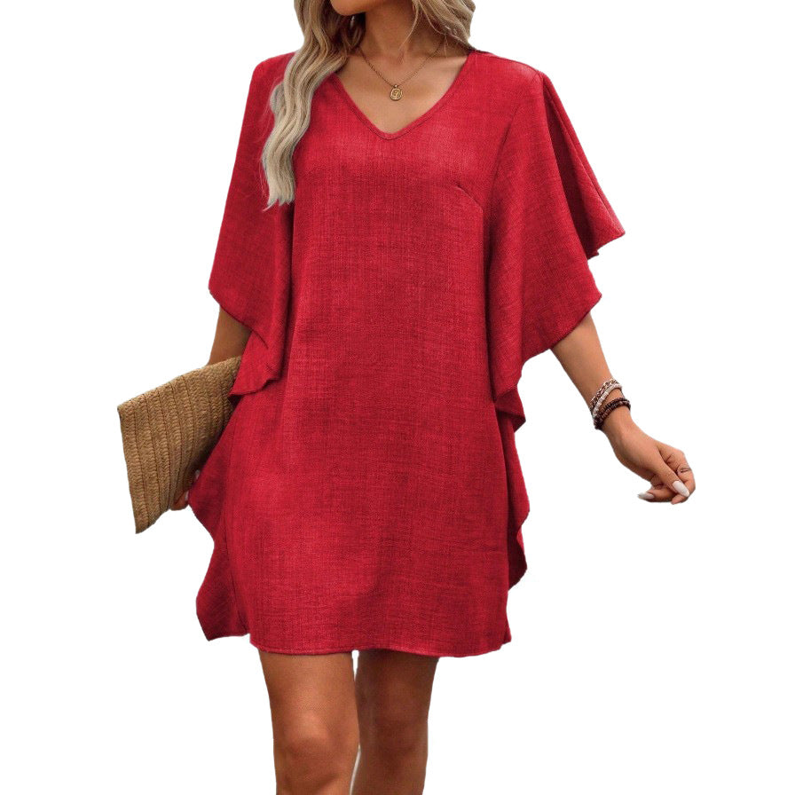 Women's Summer Solid Color Loose Lotus Leaf Dress