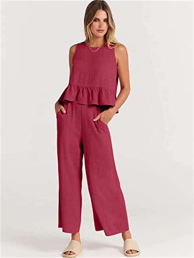 Women's Summer Sleeveless Pleated Wide Leg Cropped Pants