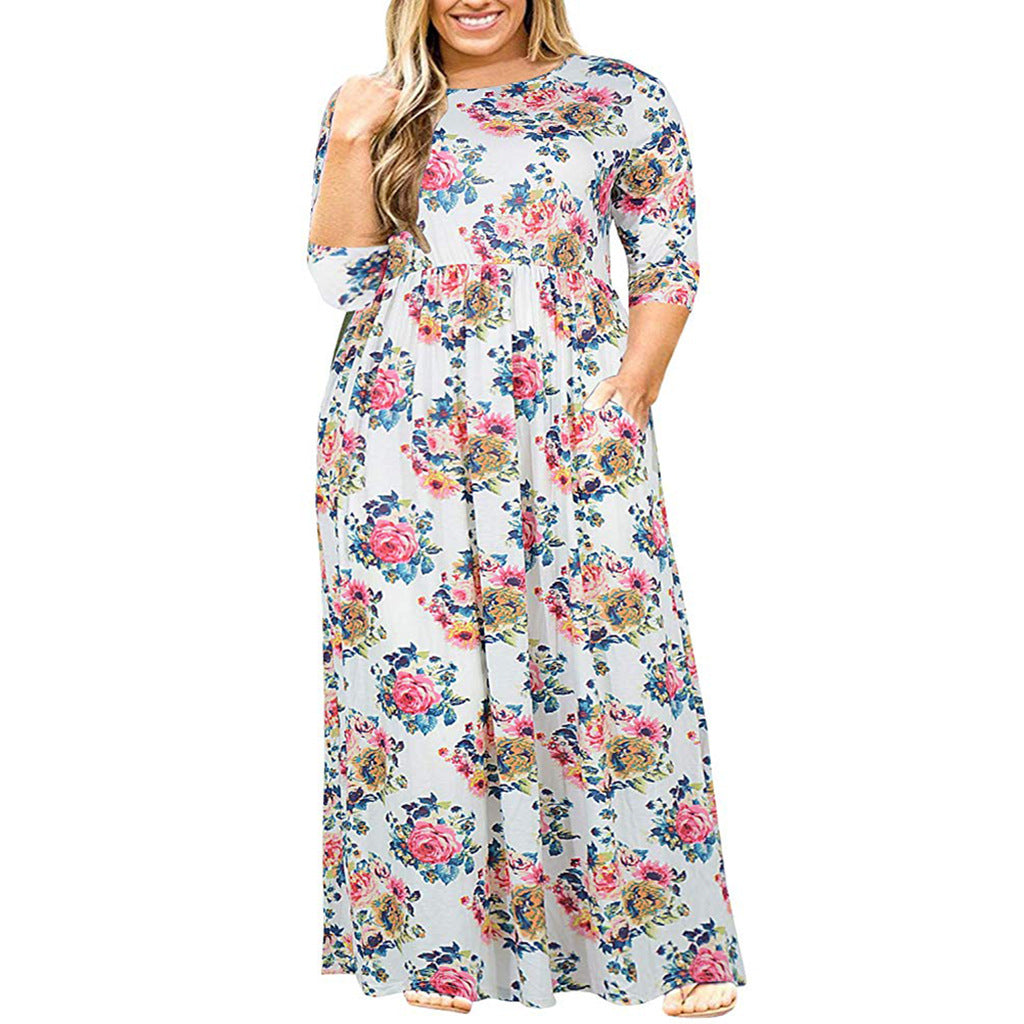 Women's Clothes Sleeve Round Neck Solid Color Dresses