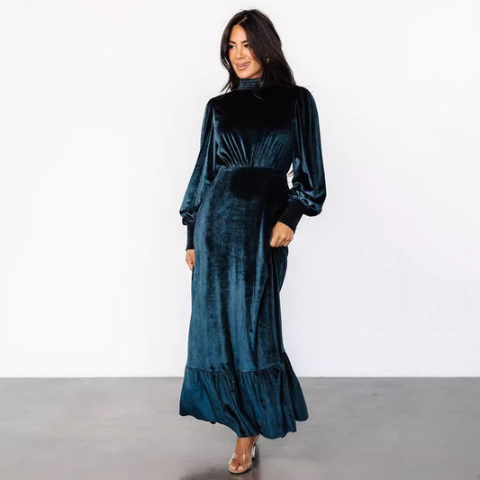 Women's Drawstring Sleeve Dress Half Turtleneck High Waist Dresses
