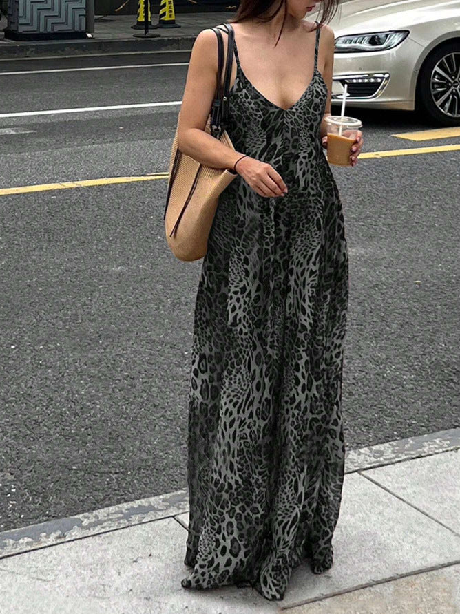 Women's Print Suspender Summer Sexy Backless Vacation Dress