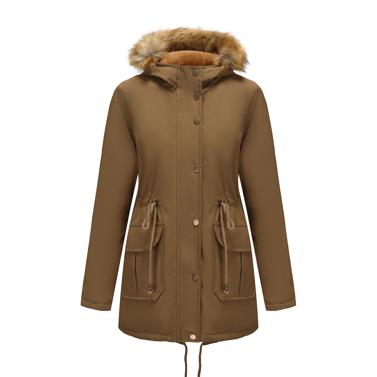 Women's Fleece-lined Parka Hooded With Fur Collar Mid-length Coats