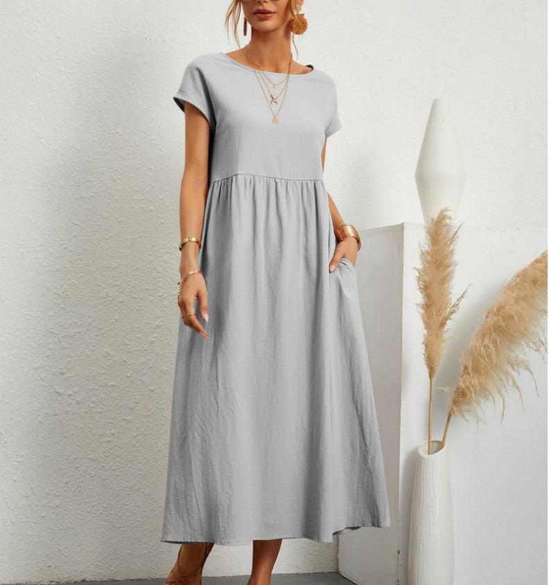 Solid Color Sleeveless Loose Cotton Linen Dresses