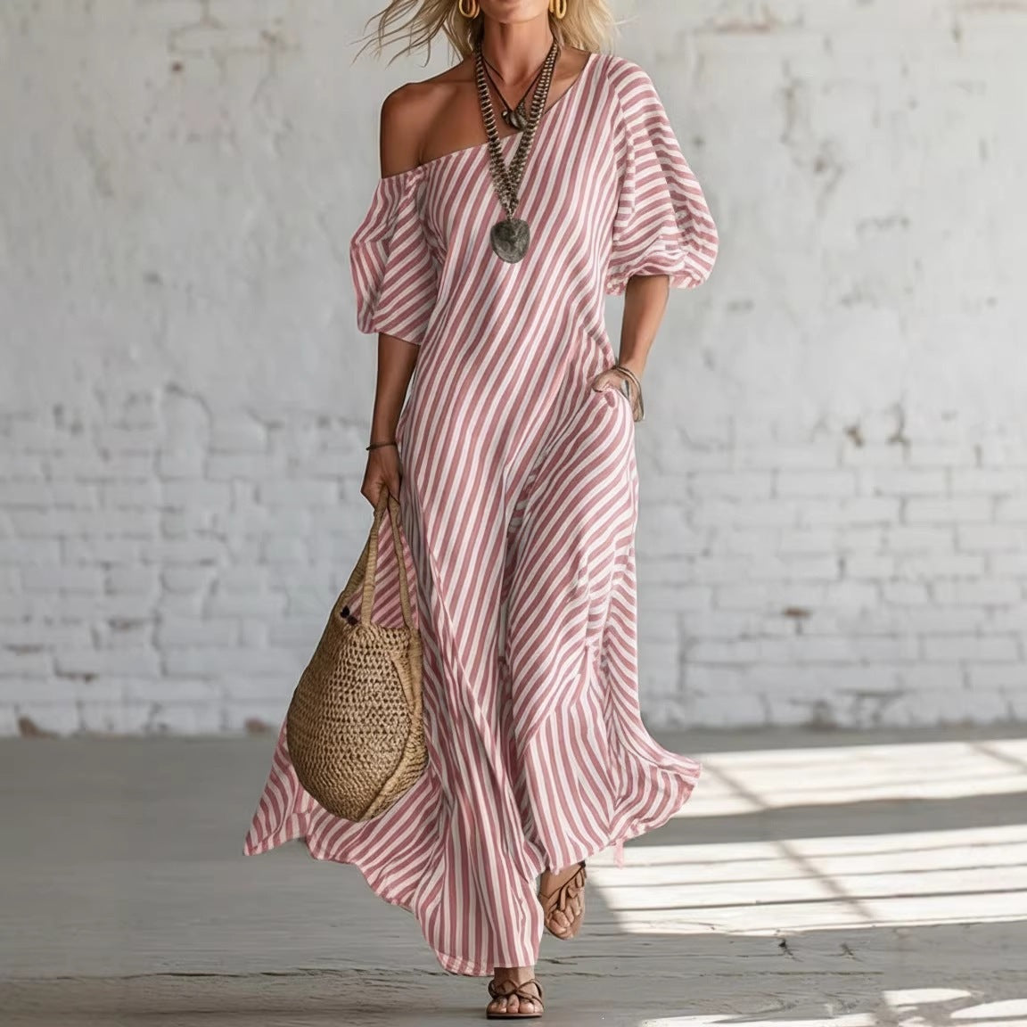 Women's Fashion Spring Elegant Irregular Striped Dress