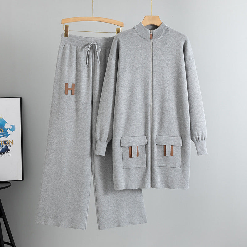 Women's Graceful Fashionable Casual Mid-length Knitted Two-piece Suits