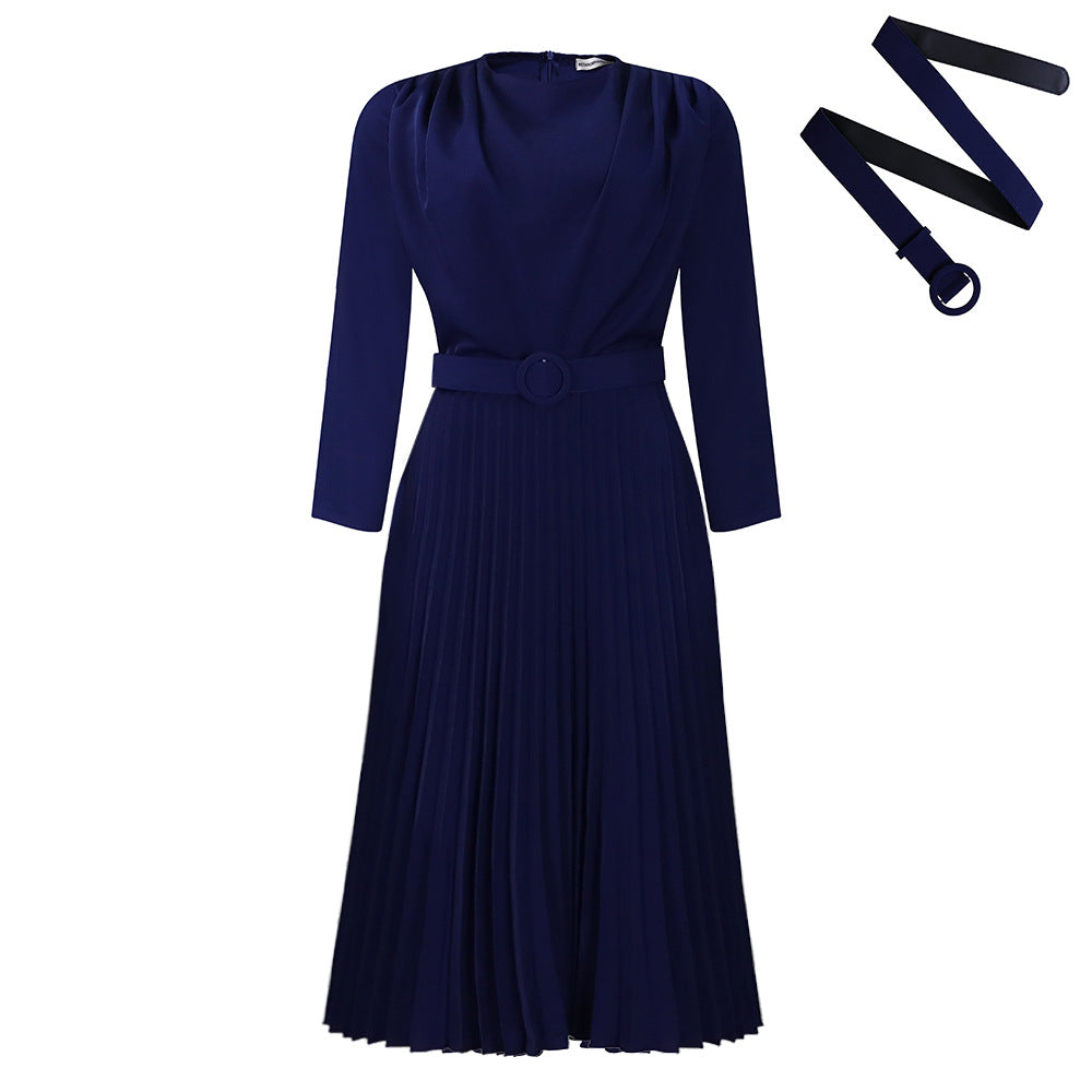 Women's Elegant Pleated Commuter Solid Color African Dress