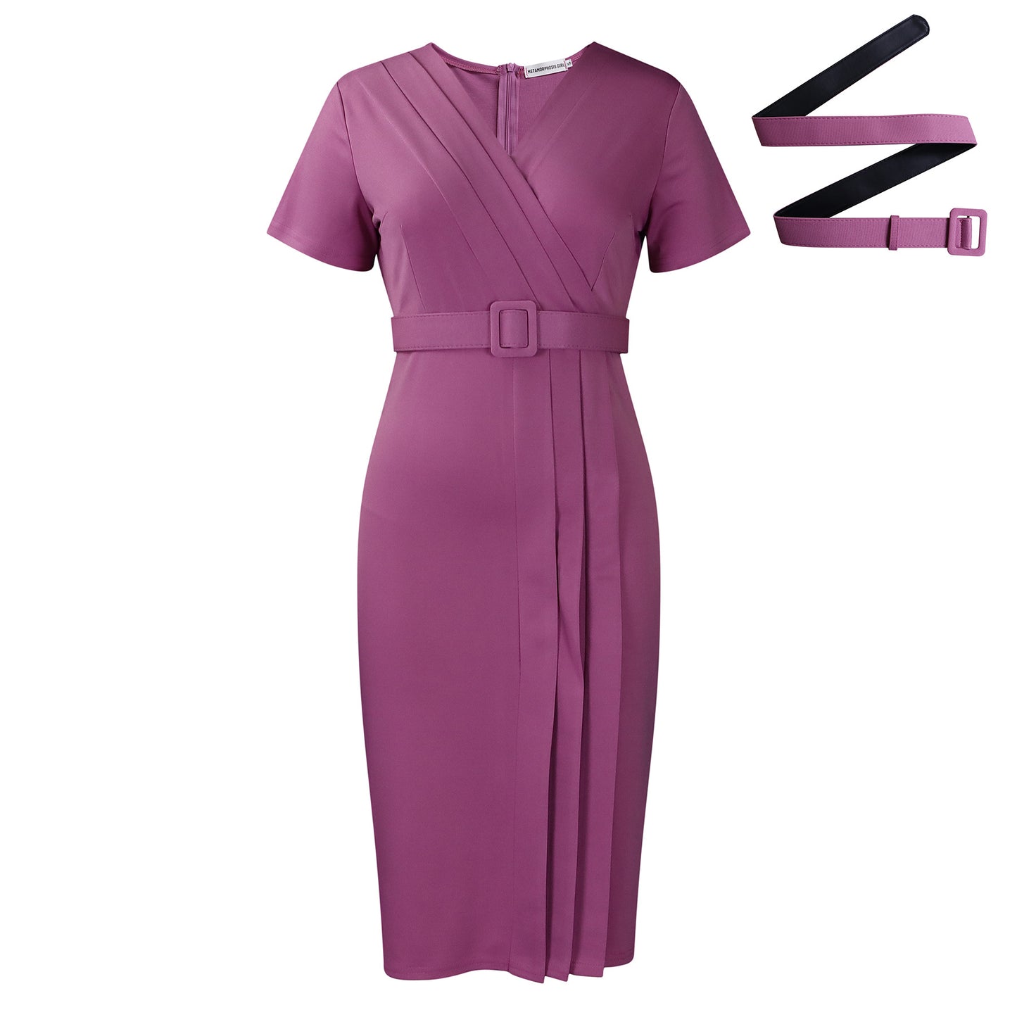 Women's Summer Sleeve Tight Waist Solid Color Ol Pencil Dresses