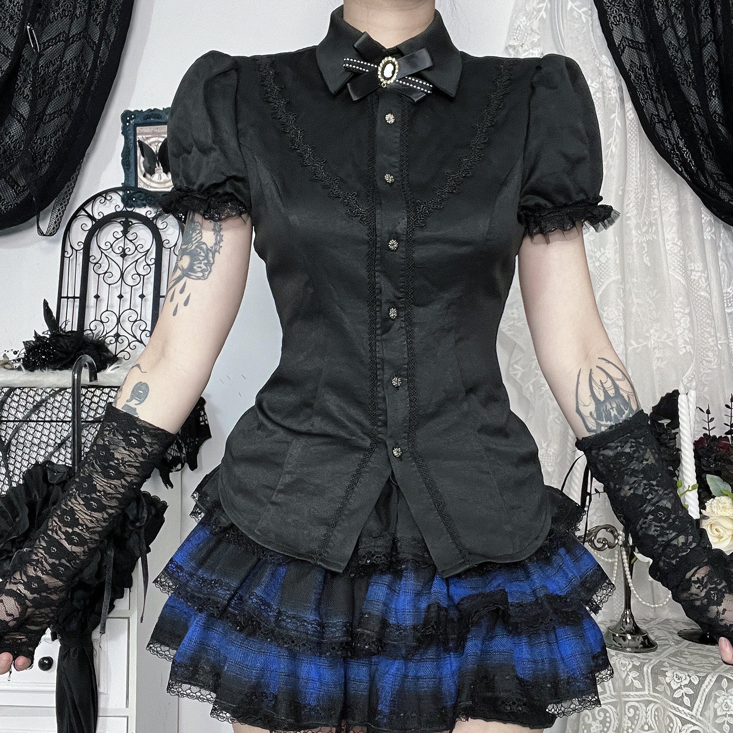 Women's Shirt Dark Style Summer Vintage Wear College Lace Blouses