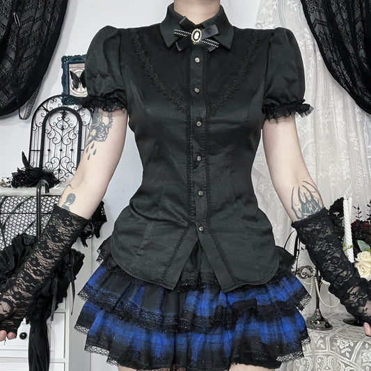 Women's Shirt Dark Style Summer Vintage Wear College Lace Blouses