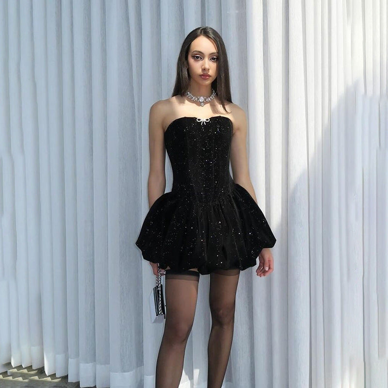 Women's Wear French Sexy Strapless Dress Elegant Dresses