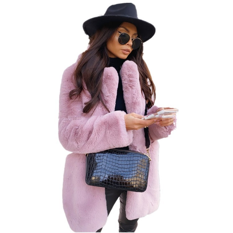 Women's Commute Long Sleeve Lapel Faux Fur Coats