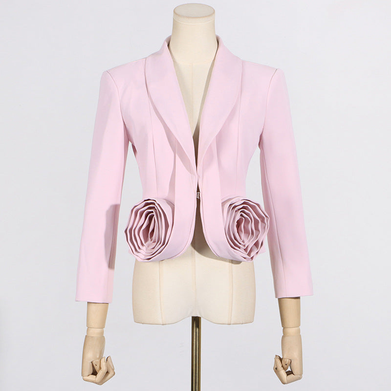 Women's Court Style Autumn Collar Three-dimensional Flower Splicing Suits