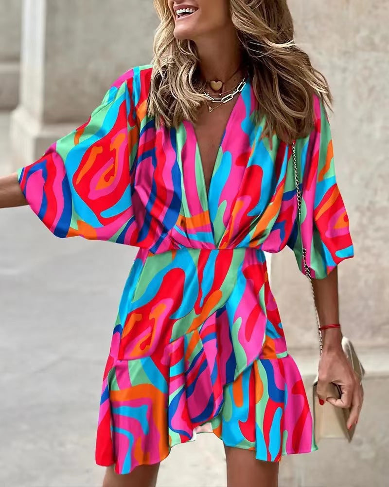 Durable Charming Batwing Sleeve Hem Irregular Dress