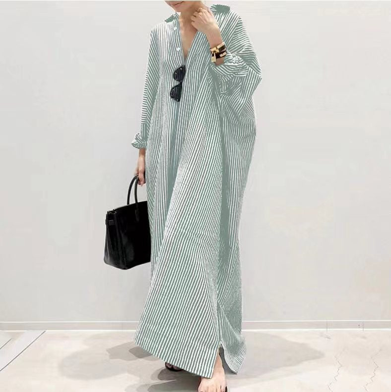 Cotton Linen Stripes Loose Temperament Commuting Dress