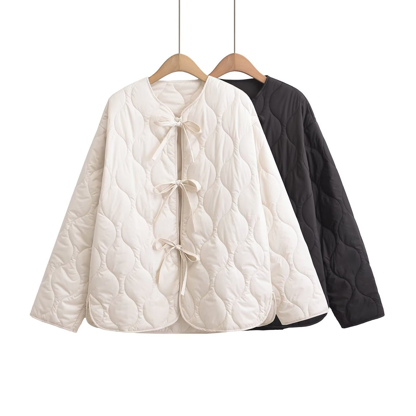 Women's Loose Cotton Quilted Fashion Zipper Thin Coats