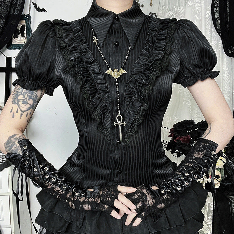Women's Dark Goth Style Ice Striped Satin Blouses