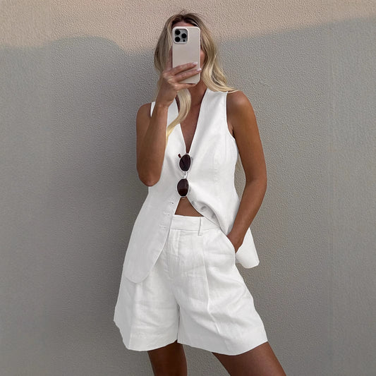 Women's Cotton Linen Summer Commuter Casual Shorts