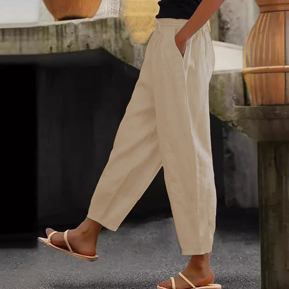 Women's Linen Solid Color Fashion Casual Daily Pants