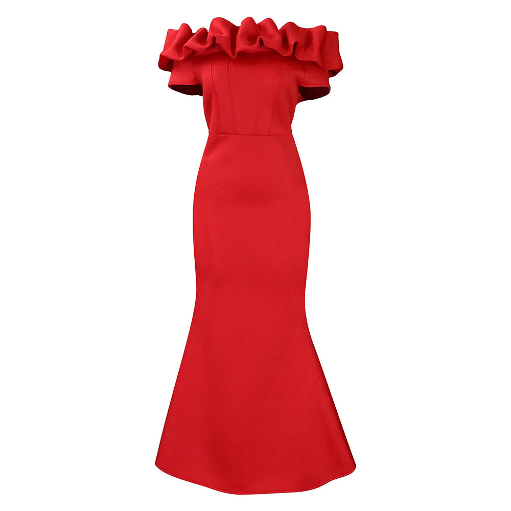 Women's Solid Color Fishtail Wooden Ear African Dress