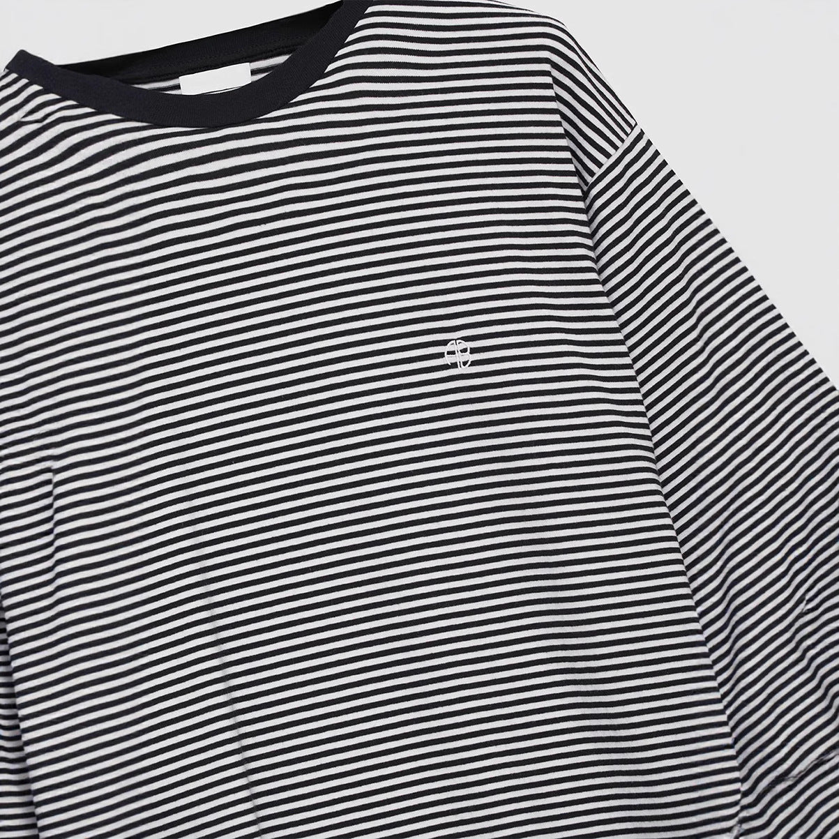 Women's Striped Embroidery Cotton Round Neck Long Blouses