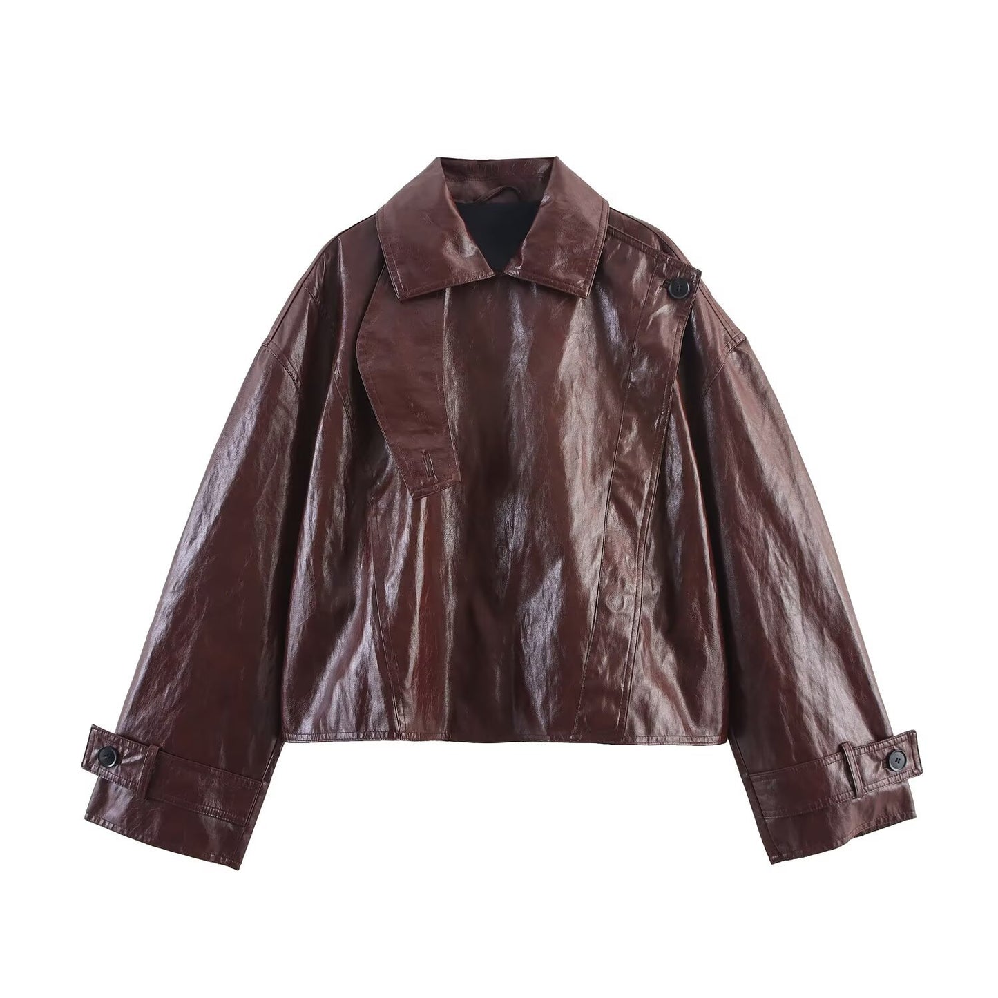 Women's Fashion Casual Loose Lapels Diagonal Bright Coats