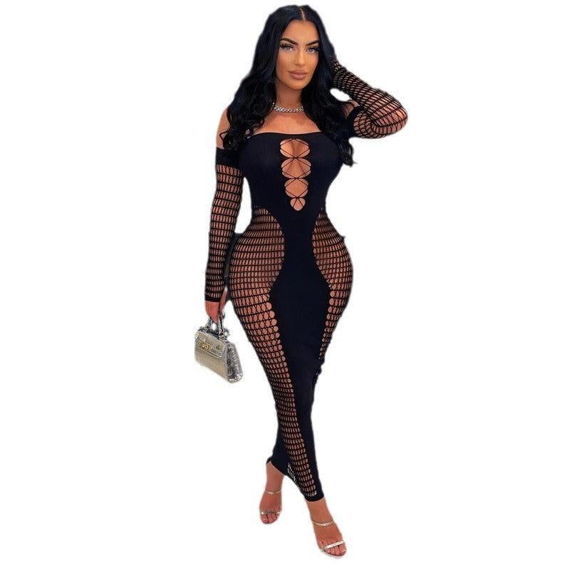 Women's Autumn Oversleeve Hollow Sexy Slim Fit One-piece Knitted Dress