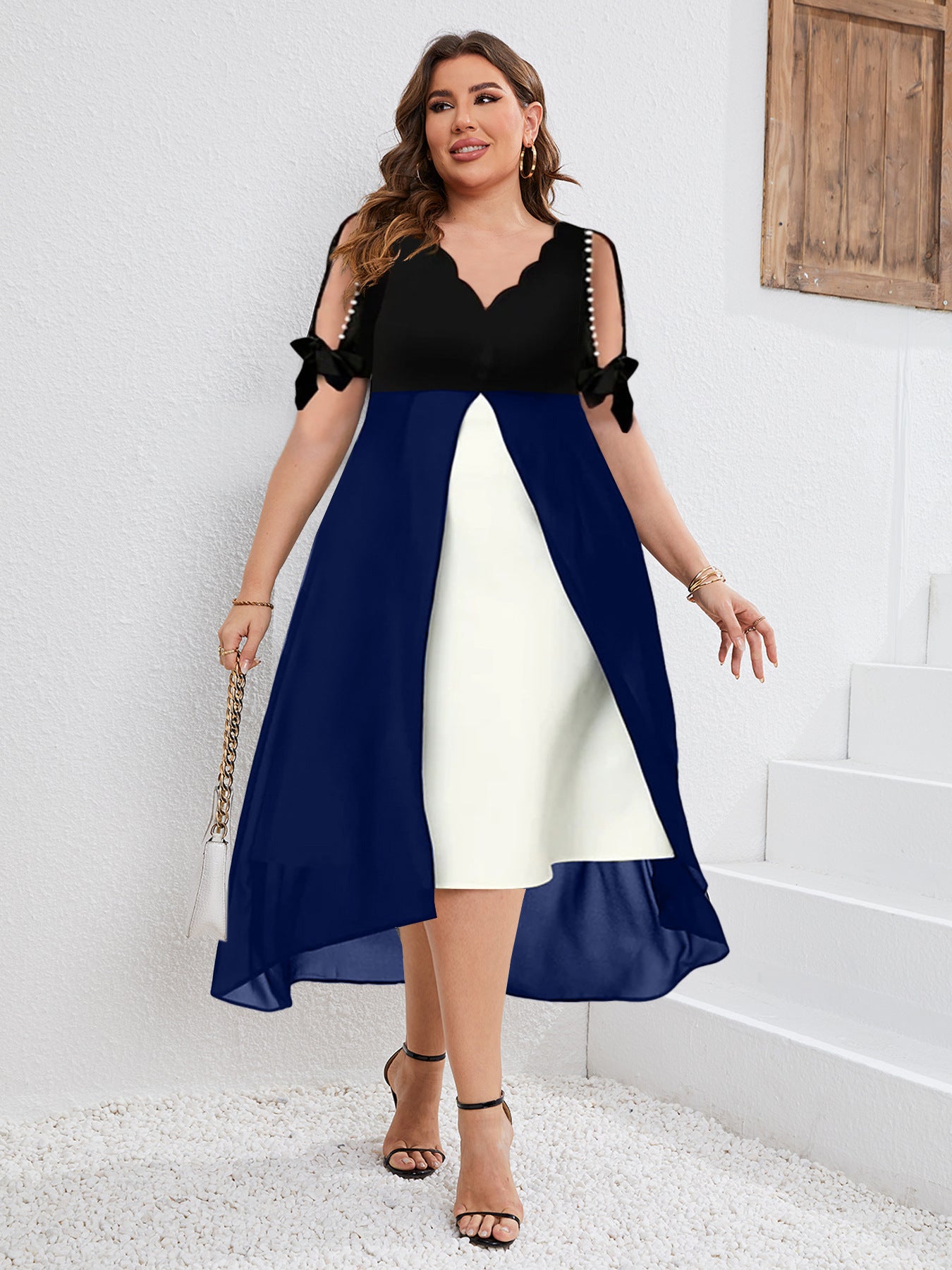Women's Large Stitching Fake Two-piece Irregular Half Dress