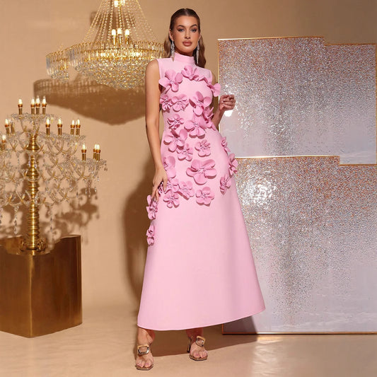 Women's Line Long Summer Patchwork Stand-up Collar Dresses