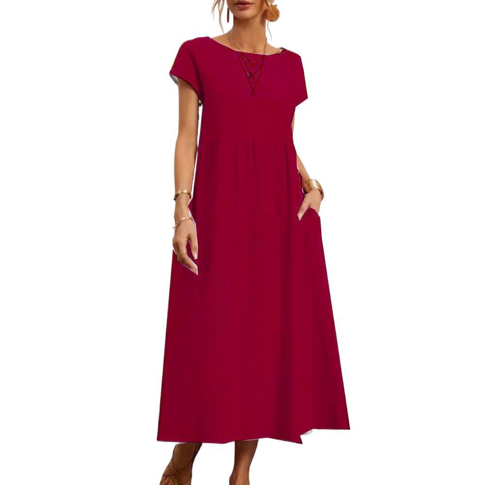 Color Sleeveless Loose Cotton Linen Pocket Dress