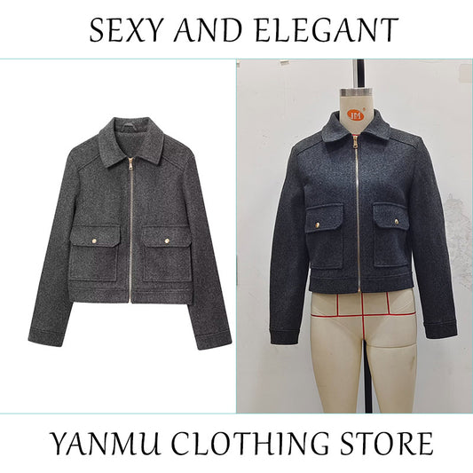Women's Zipper Ornament Soft Retro Double Pocket Coats