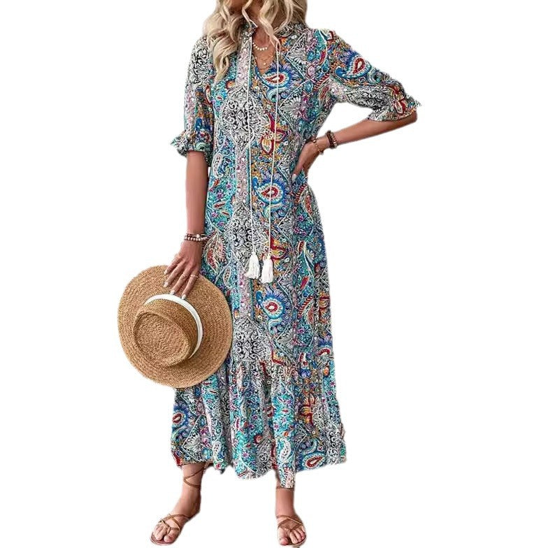 Women's Casual Paisley Print Dress Vacation Dresses