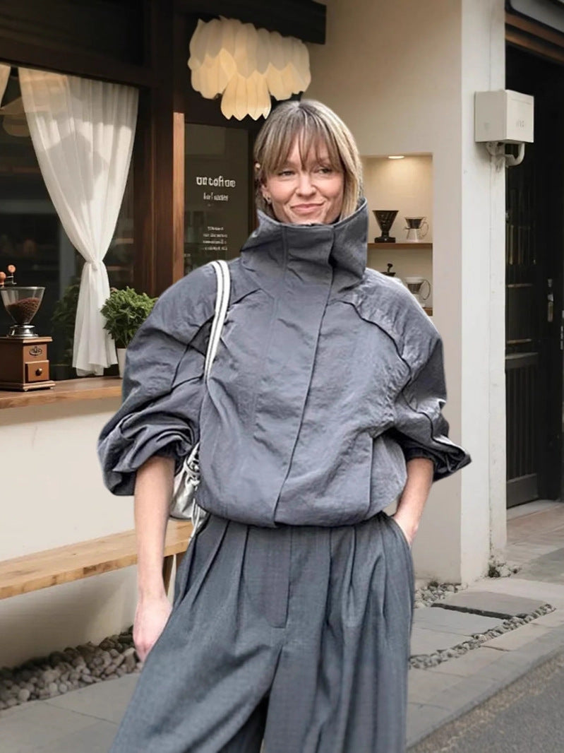 Autumn Outdoor Turtleneck Fashion Gray With Coats